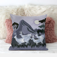 18x18 White Muted Purple Deer Blown Seam Broadcloth Animal Print Throw Pillow