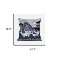 26x26 White Muted Purple Deer Blown Seam Broadcloth Animal Print Throw Pillow