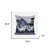 28x28 White Muted Purple Deer Blown Seam Broadcloth Animal Print Throw Pillow