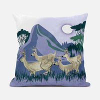 18x18 Brown Blue Green Deer Blown Seam Broadcloth Animal Print Throw Pillow