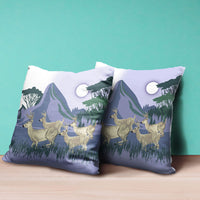 18x18 Brown Blue Green Deer Blown Seam Broadcloth Animal Print Throw Pillow