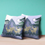 26x26 Brown Blue Green Deer Blown Seam Broadcloth Animal Print Throw Pillow