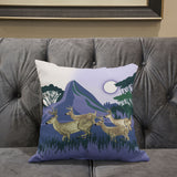 26x26 Brown Blue Green Deer Blown Seam Broadcloth Animal Print Throw Pillow