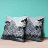 18x18 Black Gray Deer Blown Seam Broadcloth Animal Print Throw Pillow