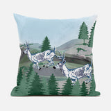 18x18 Green Blue Deer Blown Seam Broadcloth Animal Print Throw Pillow