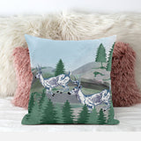 18x18 Green Blue Deer Blown Seam Broadcloth Animal Print Throw Pillow