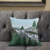 20x20 Green Blue Deer Blown Seam Broadcloth Animal Print Throw Pillow