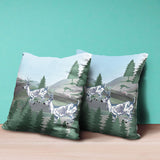 26x26 Green Blue Deer Blown Seam Broadcloth Animal Print Throw Pillow