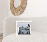 18x18 Muted Green Black Blue Deer Blown Seam Broadcloth Animal Print Throw Pillow