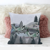20x20 Muted Green Black Blue Deer Blown Seam Broadcloth Animal Print Throw Pillow
