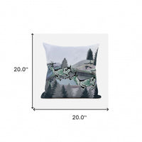20x20 Muted Green Black Blue Deer Blown Seam Broadcloth Animal Print Throw Pillow