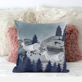 16x16 Gray Blue Deer Blown Seam Broadcloth Animal Print Throw Pillow