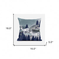 16x16 Gray Blue Deer Blown Seam Broadcloth Animal Print Throw Pillow