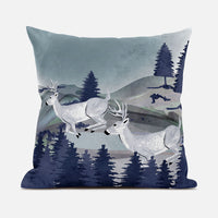 18x18 Gray Blue Deer Blown Seam Broadcloth Animal Print Throw Pillow