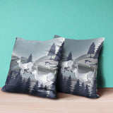 20x20 Gray Blue Deer Blown Seam Broadcloth Animal Print Throw Pillow