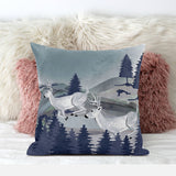 26x26 Gray Blue Deer Blown Seam Broadcloth Animal Print Throw Pillow