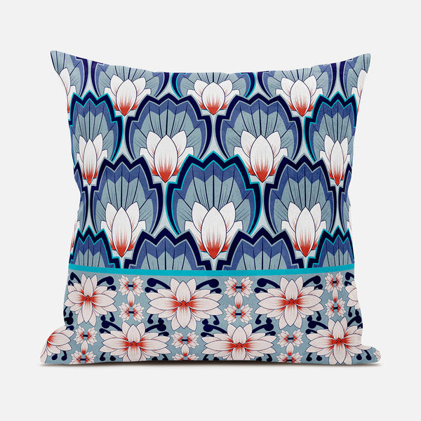 18x18 Gray Blue Orange Blown Seam Broadcloth Floral Throw Pillow
