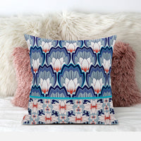 26x26 Gray Blue Orange Blown Seam Broadcloth Floral Throw Pillow