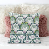 28x28 Green Pink Blown Seam Broadcloth Floral Throw Pillow