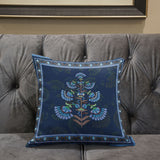 18x18 Blue Brown Blown Seam Broadcloth Floral Throw Pillow