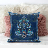 28x28 Blue Brown Blown Seam Broadcloth Floral Throw Pillow
