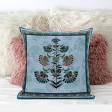 16x16 Sky Blue Red Blown Seam Broadcloth Floral Throw Pillow