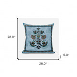 28x28 Sky Blue Red Blown Seam Broadcloth Floral Throw Pillow