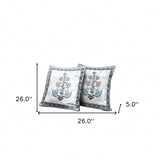 26x26 Off White Gray Blown Seam Broadcloth Floral Throw Pillow