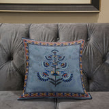 18x18 Gray Blue Red Blown Seam Broadcloth Floral Throw Pillow