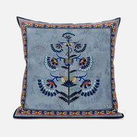 20x20 Gray Blue Red Blown Seam Broadcloth Floral Throw Pillow