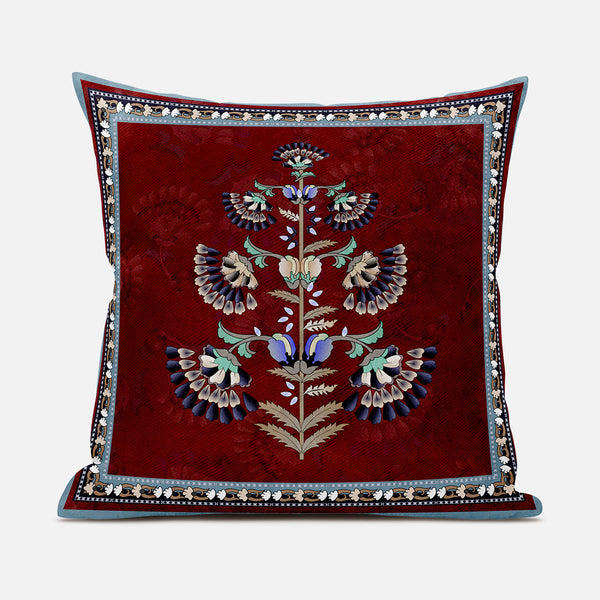 16x16 Red Blown Seam Broadcloth Floral Throw Pillow