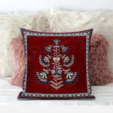 16x16 Red Blown Seam Broadcloth Floral Throw Pillow