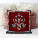 18x18 Red Blown Seam Broadcloth Floral Throw Pillow