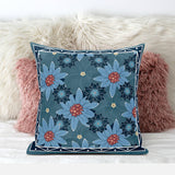 16x16 Blue Red Blown Seam Broadcloth Floral Throw Pillow