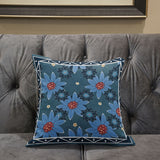 18x18 Blue Red Blown Seam Broadcloth Floral Throw Pillow