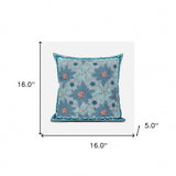 16x16 Blue Red Green Blown Seam Broadcloth Floral Throw Pillow