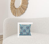 16x16 Blue Red Green Blown Seam Broadcloth Floral Throw Pillow