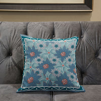 18x18 Blue Red Green Blown Seam Broadcloth Floral Throw Pillow