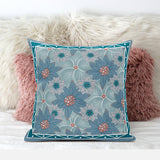 28x28 Blue Red Green Blown Seam Broadcloth Floral Throw Pillow