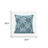 28x28 Blue Red Green Blown Seam Broadcloth Floral Throw Pillow