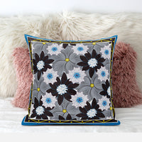 16x16 Gray Brown Blue Blown Seam Broadcloth Floral Throw Pillow