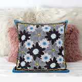 26x26 Gray Brown Blue Blown Seam Broadcloth Floral Throw Pillow