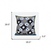 26x26 Gray Brown Blue Blown Seam Broadcloth Floral Throw Pillow