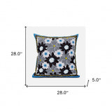 28x28 Gray Brown Blue Blown Seam Broadcloth Floral Throw Pillow