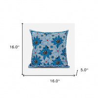 16x16 Gray Blue Blown Seam Broadcloth Floral Throw Pillow