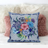 18x18 Blue Pink Gray Blown Seam Broadcloth Floral Throw Pillow