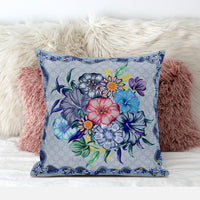26x26 Blue Pink Gray Blown Seam Broadcloth Floral Throw Pillow