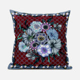 18x18 Red Gray Blown Seam Broadcloth Floral Throw Pillow