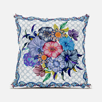 16x16 White Blue Blown Seam Broadcloth Floral Throw Pillow