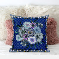 20x20 Blue Gray Blown Seam Broadcloth Floral Throw Pillow